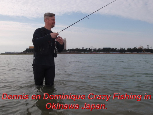 Dennis en Dominique Crazy Fishing in Okinawa Japan.