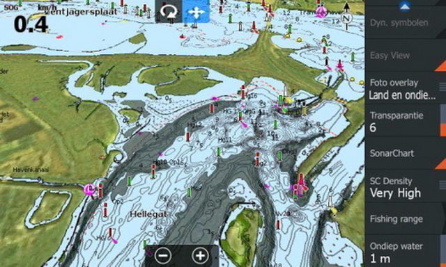 Elk detail is zichtbaar via de Navionics waterkaarten