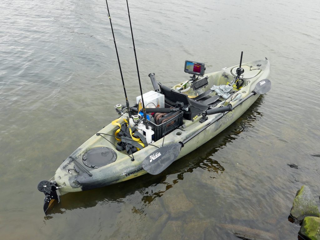 Hobie Outback kayak met een Lowrance HDS 9 Carbon fishfinder.)