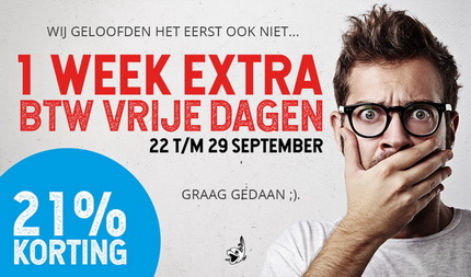 Nog een volle week 21% Korting in de Winkel & Online