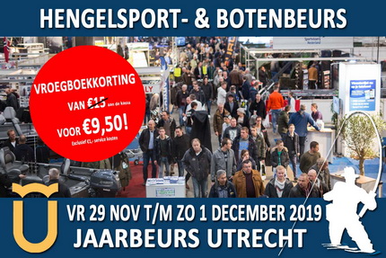 30 % Vroegboekkorting Hengelsport en Botenbeurs Utrecht.