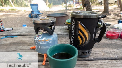 Maar eerst koffie met de producten van Jetboil.