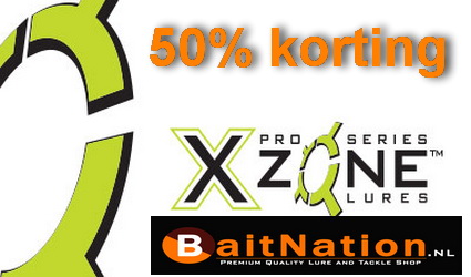 Kortingsweken Baitnation. 50% korting op alles van X Zone lures